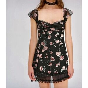 For Love And‎ Lemon Black Aigrette Mini Dress Sz Small